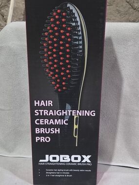 JOBOX Hair Straightening Ceramic Brush Pro - Black with Red Tips